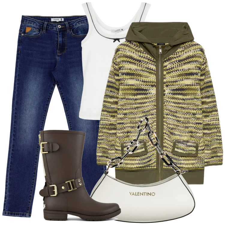 Outfit donna - Total look #1959266. Stile Etnico per Tutti i giorni. Abbinamento con jeans skinny, top, stivali, cardigans, borse a spalla.