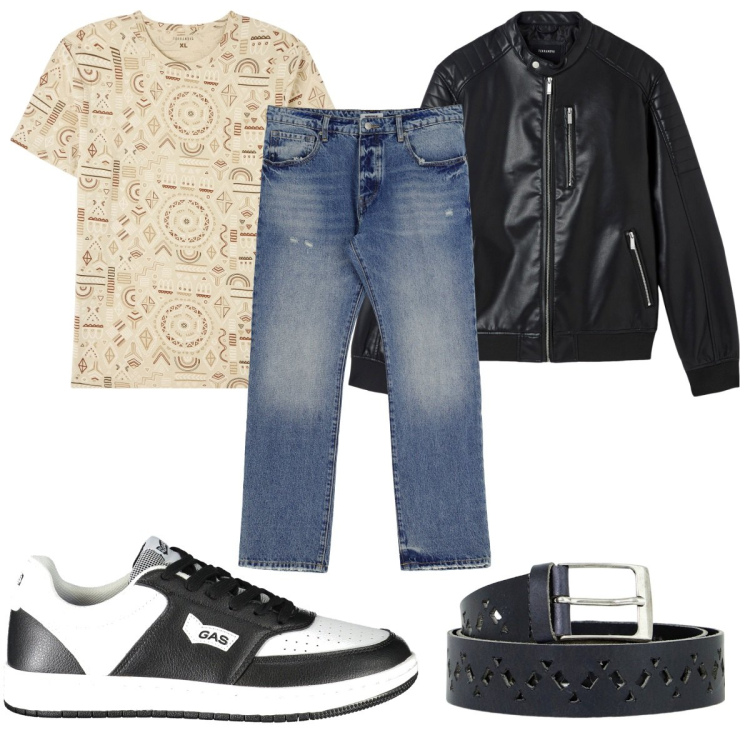 Outfit uomo - Total look #1959359. Stile Casual per Tutti i giorni. Abbinamento con t-shirt, giacche, jeans, cinture, sneakers.
