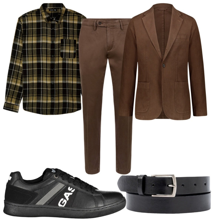 Outfit uomo - Total look #1959360. Stile Casual per Tutti i giorni. Abbinamento con camicie, giacche, scarpe sportive, pantaloni chino, cinture.