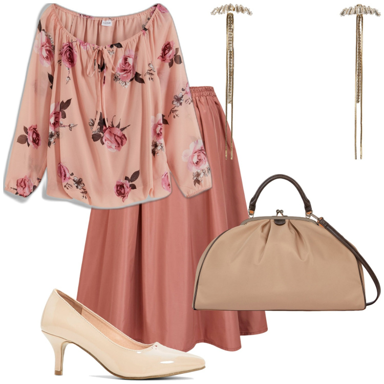 Outfit donna - I fiori bonton. Stile Bon Ton per Ufficio. Abbinamento con bluse, décolleté, orecchini, gonne lunghe, borse a spalla.