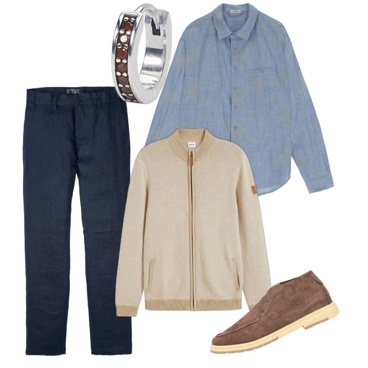 Outfit uomo - Fall city. Stile Urban per Tutti i giorni. Abbinamento con pantaloni, cardigans, stivali e stivaletti, orecchini, camicie.