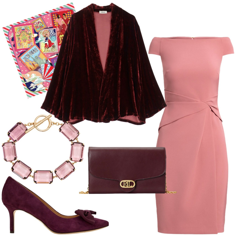 Outfit donna - Total look #1959381. Stile Chic per Serata fuori. Abbinamento con blazer, borse a tracolla, vestiti, décolleté, braccialetti, foulard.