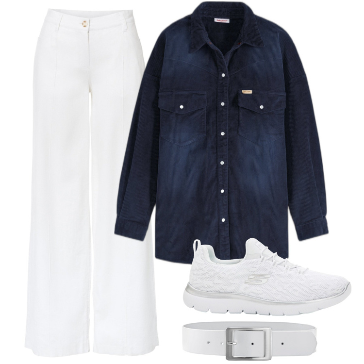 Outfit donna - Denim Bonprix. Stile Basic per Tutti i giorni. Abbinamento con pantaloni a palazzo, cinture, camicie, sneakers.