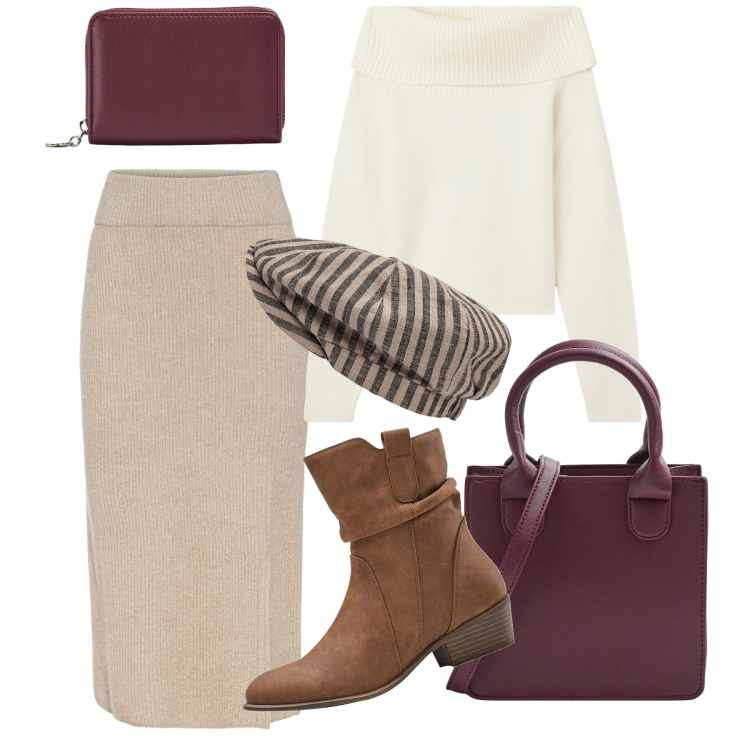 Outfit donna - French Spirit. Stile Chic per Tutti i giorni. Abbinamento con stivaletti texani, gonne, maglieria, portafogli, shopping bag, cappelli.