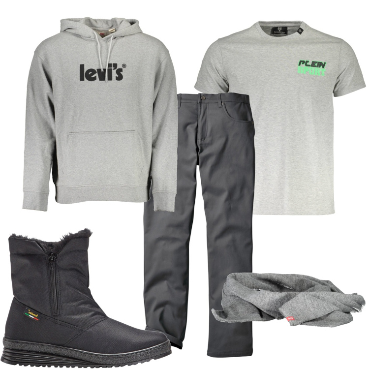Outfit uomo - Giornata di pioggia. Stile Urban per Tutti i giorni. Abbinamento con stivali e stivaletti, pantaloni, felpe con cappuccio, t-shirt, sciarpe.