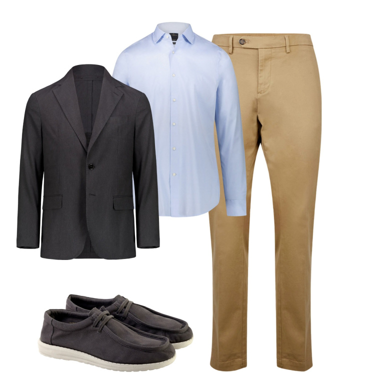 Outfit uomo - In ufficio. Stile Business/Elegante per Ufficio. Abbinamento con giacche, pantaloni chino, camicie, scarpe stringate.