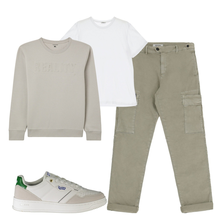 Outfit uomo - Total look #1959427. Stile Casual per Tutti i giorni. Abbinamento con felpe, t-shirt, pantaloni cargo, sneakers.