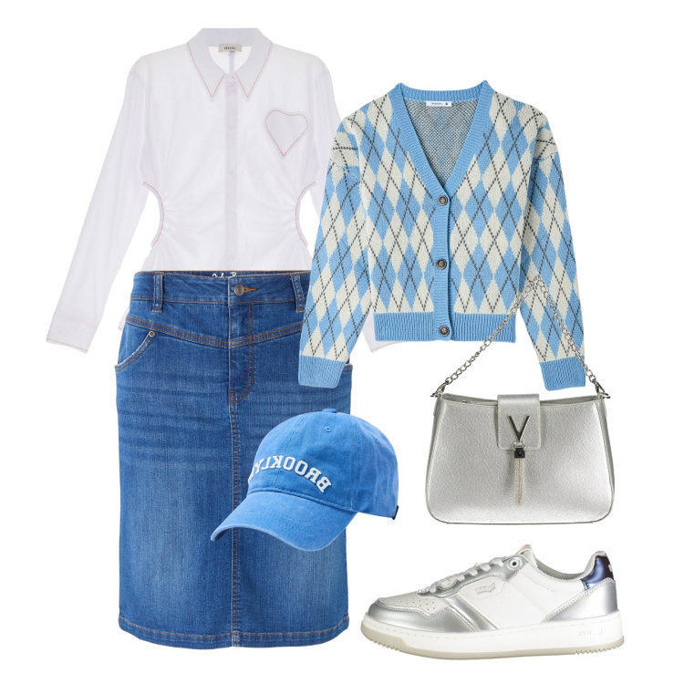 Outfit donna - Preppy Style. Stile Preppy per Serata fuori. Abbinamento con gonne, cappelli, cardigans, camicie, sneakers, borse a spalla.