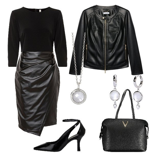 Outfit donna - notte bianca. Stile Glamour per Serata fuori. Abbinamento con vestiti, blazer, collane, orecchini, décolleté, borse a spalla.