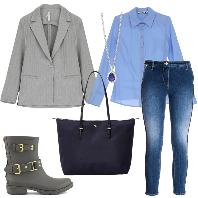 Outfit donna - Stivali bike per la scuola. Stile Urban per Scuola/Università. Abbinamento con collane, jeans skinny, camicie, blazer, borse tote, stivali.