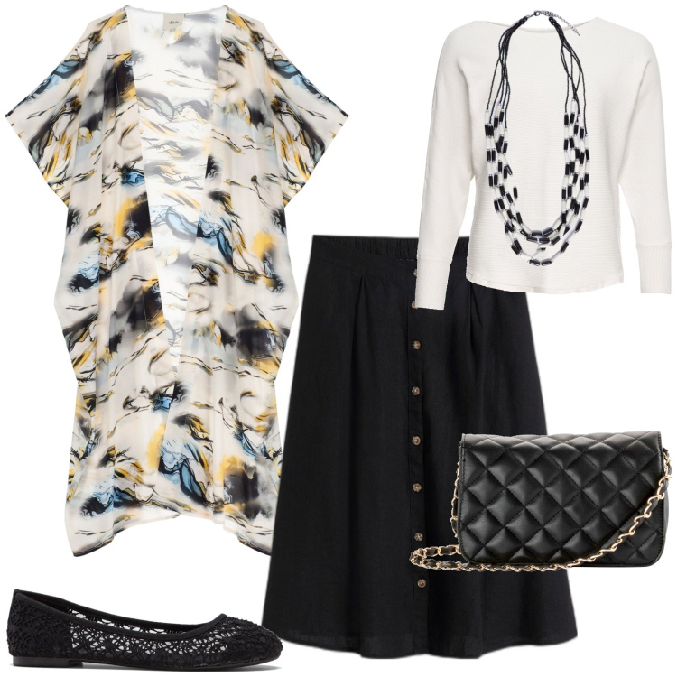 Outfit donna - Total look #1959840. Stile Casual per Tutti i giorni. Abbinamento con borse a tracolla, gonne longuette, maglieria, ballerine, trench, collane.