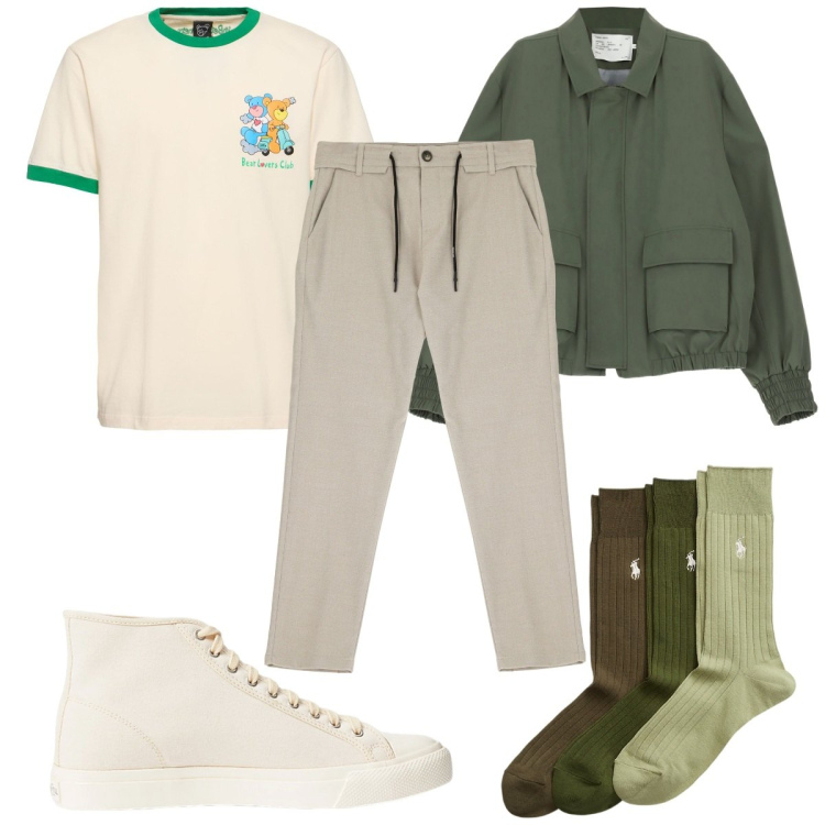 Outfit uomo - Total look #1959901. Stile Trendy per Tutti i giorni. Abbinamento con pantaloni, giacche, sneakers, calzini, t-shirt.