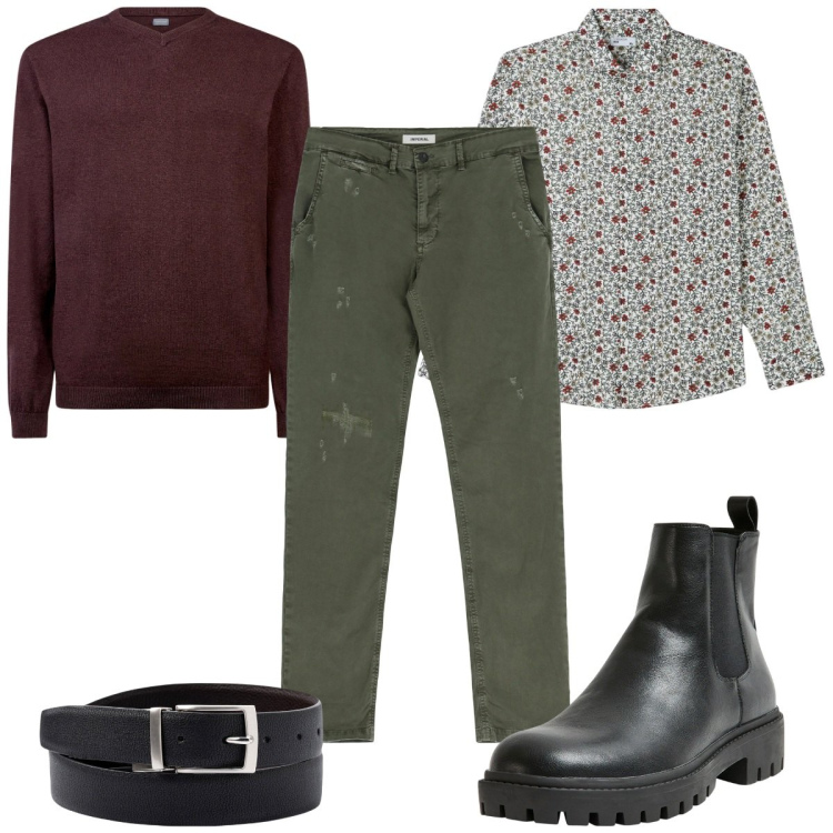 Outfit uomo - Total look #1959904. Stile Trendy per Tutti i giorni. Abbinamento con camicie, stivali e stivaletti, pantaloni, maglieria, cinture.