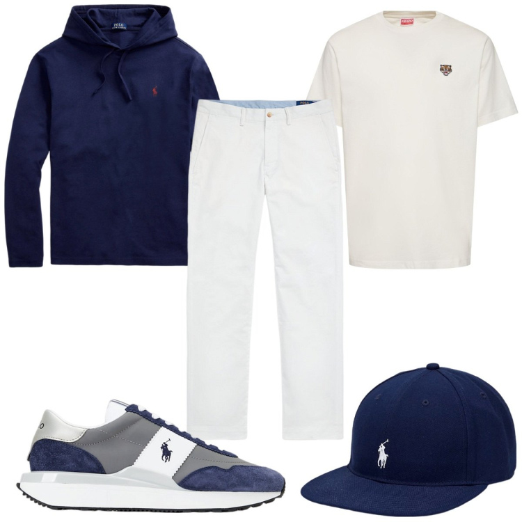 Outfit uomo - Total look #1959918. Stile Trendy per Tutti i giorni. Abbinamento con pantaloni, cappelli, t-shirt, sneakers, t-shirt.