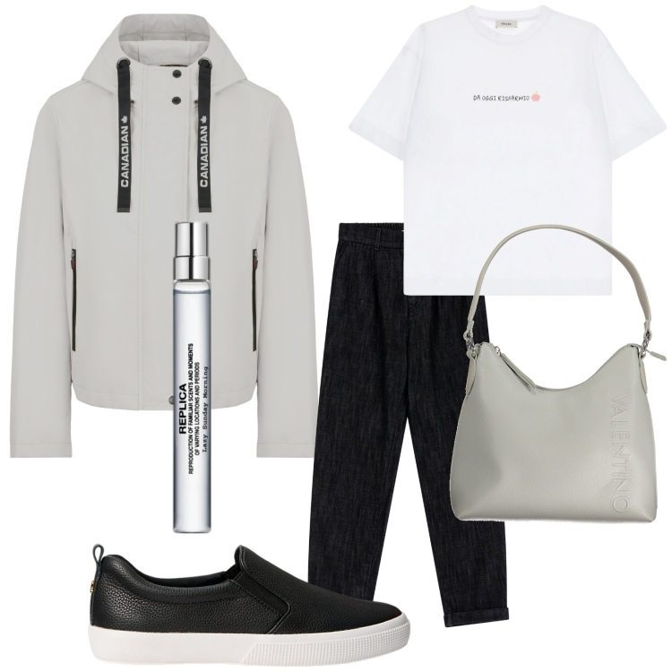 Outfit donna - Ultra light. Stile Casual per Tutti i giorni. Abbinamento con profumi, pantaloni chino, t-shirt, sneakers, blazer, borse a spalla.