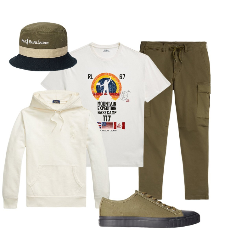 Outfit uomo - Sportivo ma sempre trendy. Stile Casual per Tutti i giorni. Abbinamento con sneakers, felpe con cappuccio, cappelli, pantaloni cargo, t-shirt.