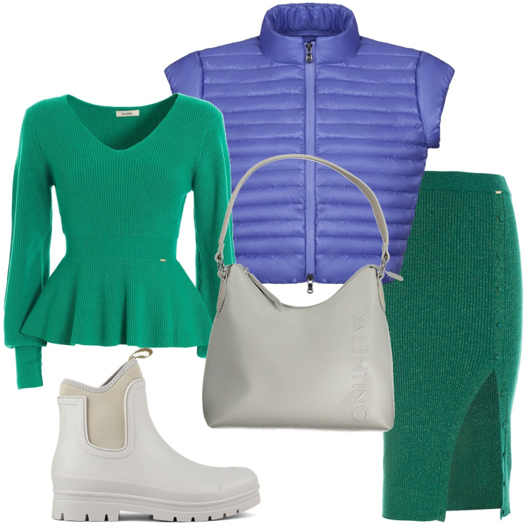 Outfit donna - Gilet cropped. Stile Glamour per Tutti i giorni. Abbinamento con gonne longuette, maglieria, blazer, stivali, borse a spalla.