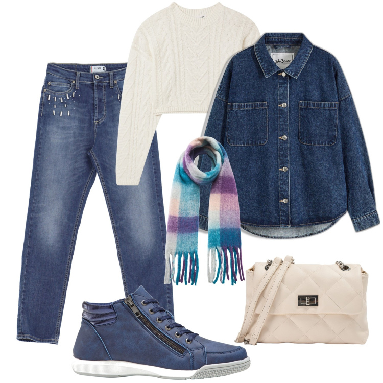 Outfit donna - La giacca a camicia. Stile Casual per Tutti i giorni. Abbinamento con sneakers alte, cappotti, maglieria, sciarpe, borse a spalla, jeans slim fit.