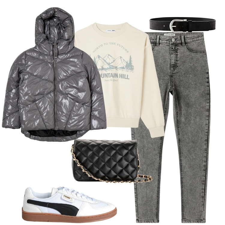 Outfit donna - Giornate piovose. Stile Casual per Tutti i giorni. Abbinamento con borse a tracolla, cinture, sneakers, blazer, felpe, jeggings.