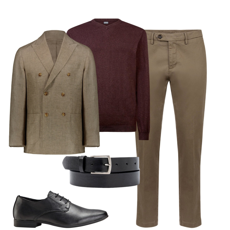 Outfit uomo - Total look #1960079. Stile Business/Elegante per Tutti i giorni. Abbinamento con scarpe stringate, pantaloni chino, maglieria, giacche, cinture.