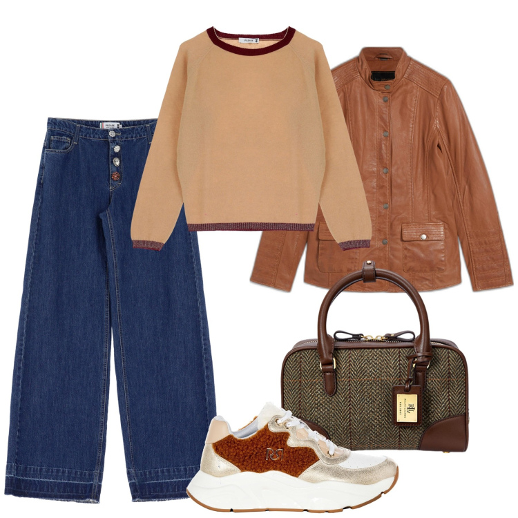 Outfit donna - Settembre giorno. Stile Basic per Tutti i giorni. Abbinamento con blazer, jeans, pullovers, sneakers, borse a mano.