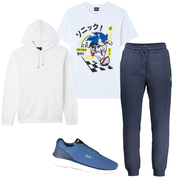 Outfit uomo - @school. Stile Casual per Tutti i giorni. Abbinamento con t-shirt, felpe con cappuccio, sneakers, pantaloni.