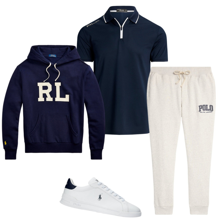 Outfit uomo - Total look #1960174. Stile Casual per Tutti i giorni. Abbinamento con sneakers, felpe con cappuccio, polo, pantaloni.