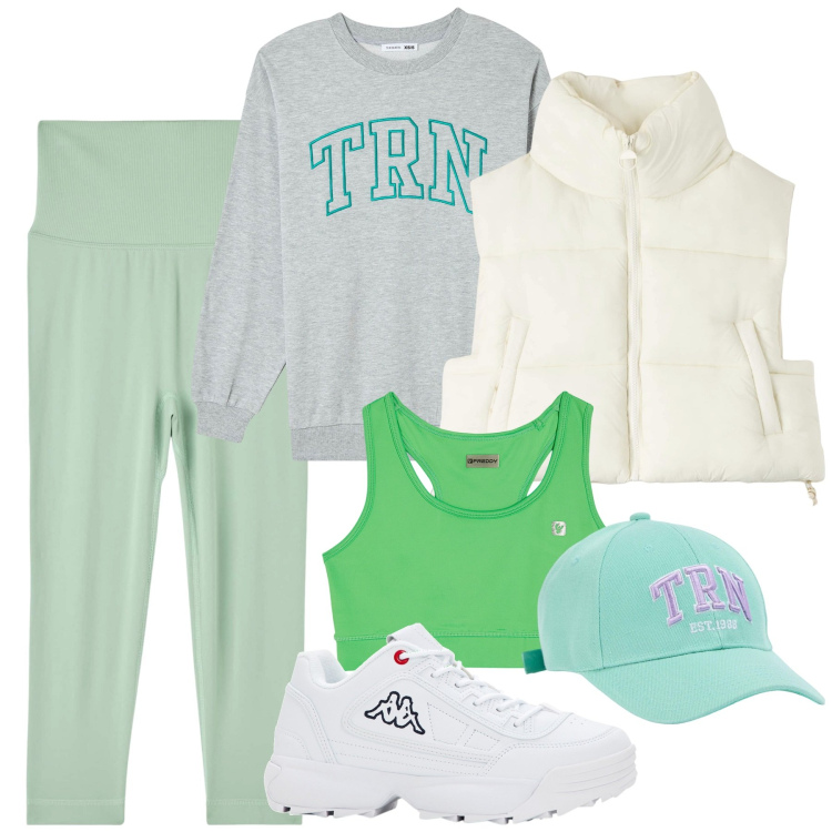 Outfit donna - Passeggiata. Stile Sporty chic per Sport. Abbinamento con sneakers, leggings, felpe, cappelli, piumini, reggiseni.