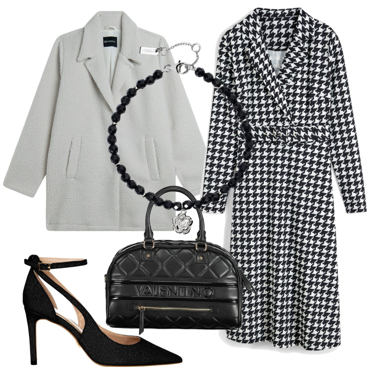 Outfit donna - Lunedì in ufficio. Stile Bon Ton per Ufficio. Abbinamento con vestiti, braccialetti, décolleté, cappotti, borse a spalla.