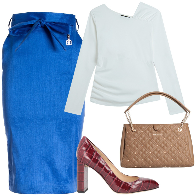 Outfit donna - Settembre. Stile Chic per Ufficio. Abbinamento con décolleté, borse a mano, gonne, maglieria.