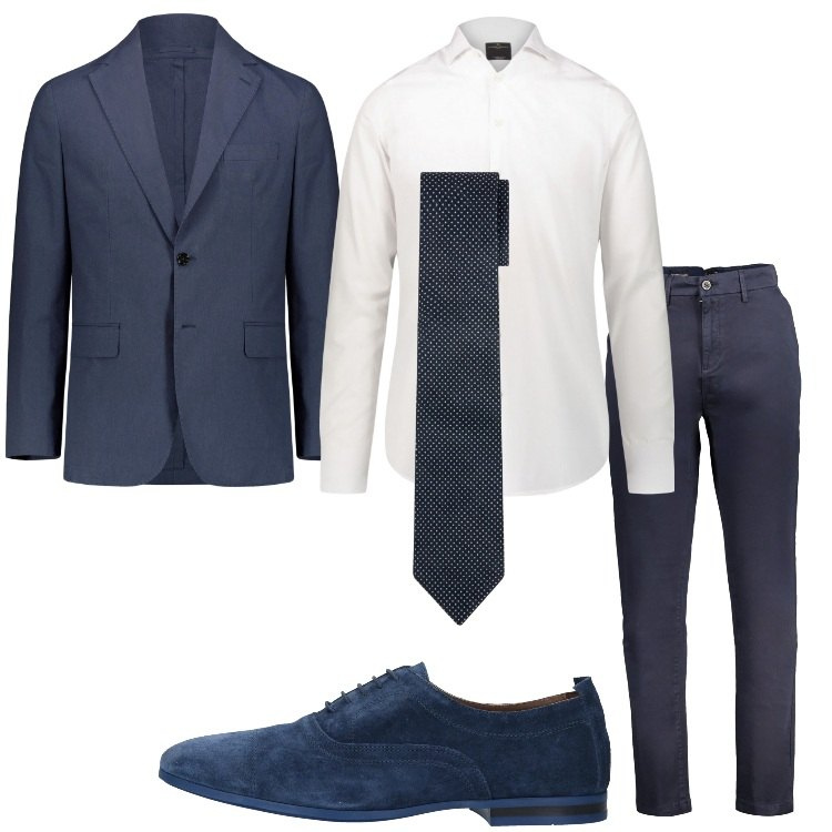 Outfit uomo - Elegante in blu. Stile Business/Elegante per Cerimonia. Abbinamento con scarpe stringate, camicie, cravatte, giacche, pantaloni.