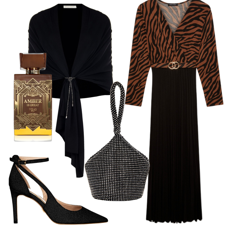 Outfit donna - Cerimonia di settembre. Stile Chic per Cerimonia. Abbinamento con profumi, stole, décolleté, pochette, vestiti lunghi.