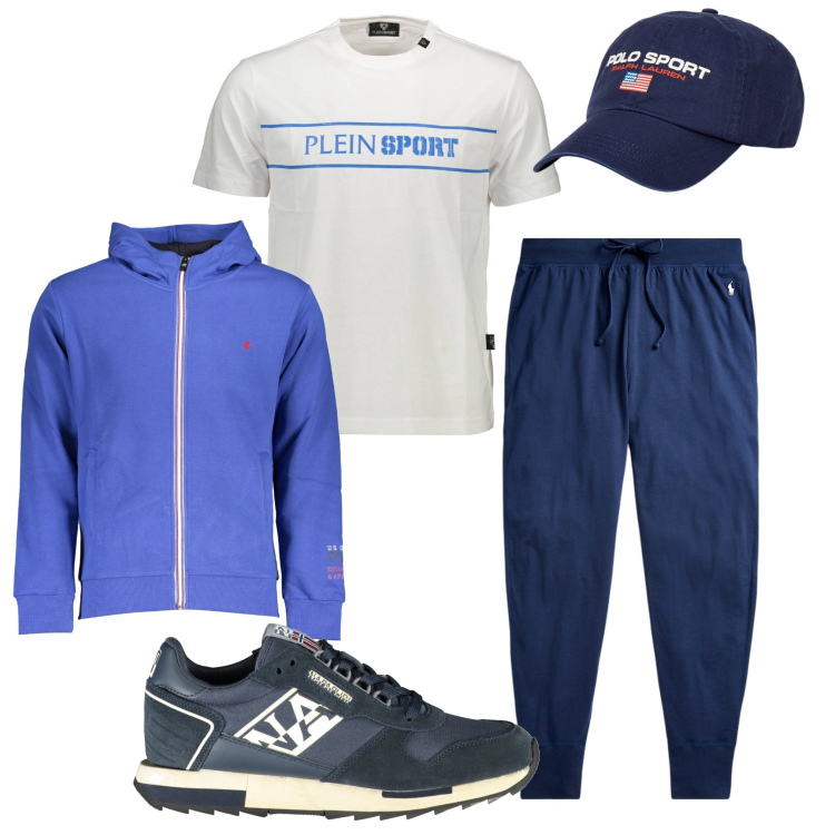 Outfit uomo - Jogging al mattino. Stile Casual per Sport. Abbinamento con pantaloni, berretti, felpe con cappuccio, t-shirt, scarpe sportive.