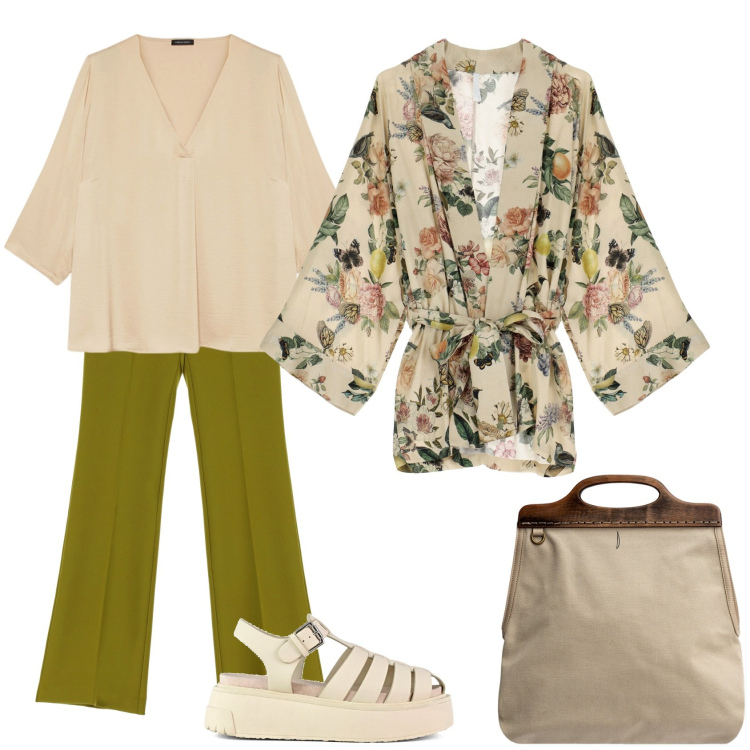 Outfit donna - Comoda e stilosa. Stile Glamour per Tutti i giorni. Abbinamento con pantaloni, cardigans, borse a tracolla, sandali, bluse.