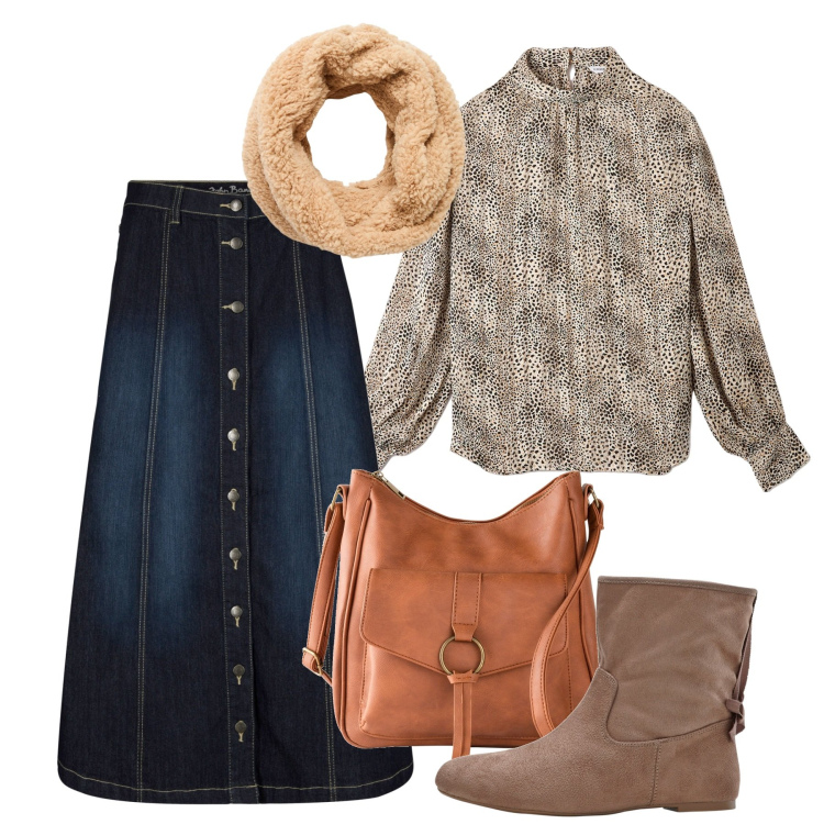 Outfit donna - Settembre. Stile Chic per Tutti i giorni. Abbinamento con gonne longuette, borse a tracolla, stivaletti, bluse, sciarpe.