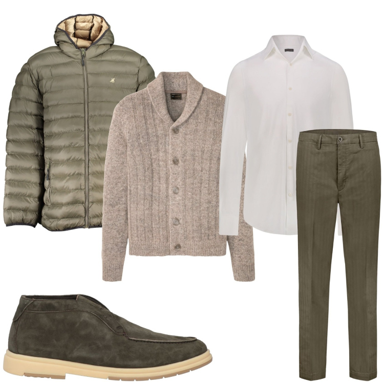 Outfit uomo - Pantalone e maglione. Stile Casual per Tutti i giorni. Abbinamento con cardigans, stivali e stivaletti, giacche, camicie, pantaloni.