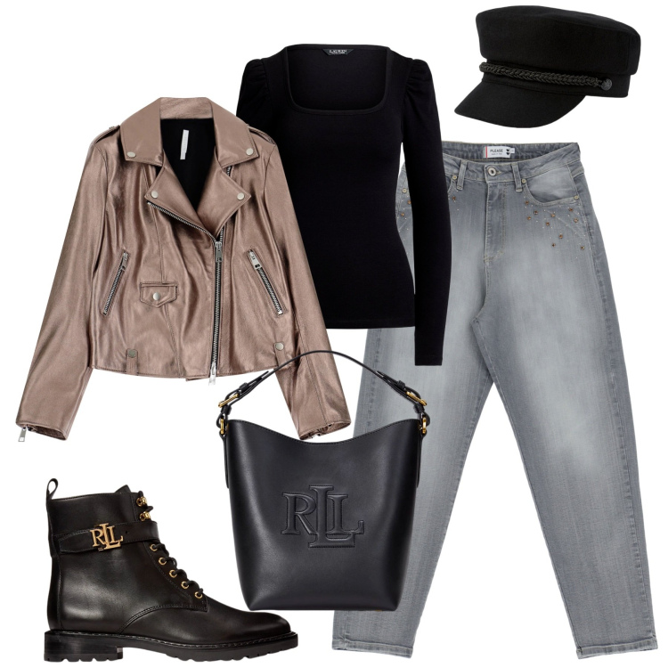 Outfit donna - City. Stile Urban per Tutti i giorni. Abbinamento con jeans, giacche, cappelli, t-shirt, stivaletti, borse a secchiello.