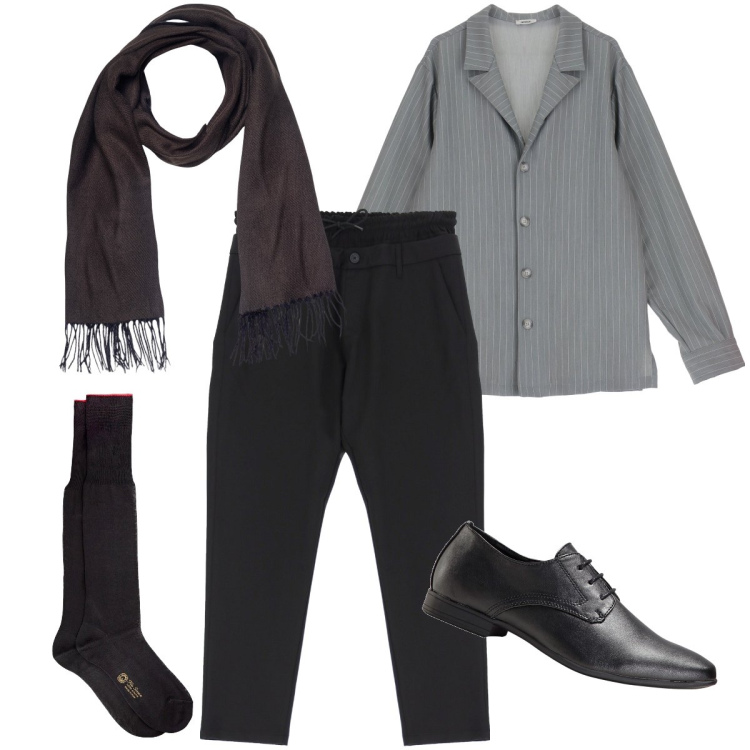Outfit uomo - La sciarpa con frange. Stile Business/Elegante per Cerimonia. Abbinamento con scarpe stringate, pantaloni, camicie, sciarpe, calzini.