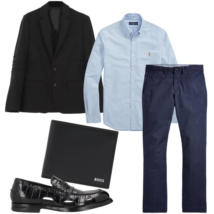 Outfit uomo - Una serata importante. Stile Business/Elegante per Serata speciale. Abbinamento con scarpe stringate, giacche, camicie, pantaloni, portafogli.