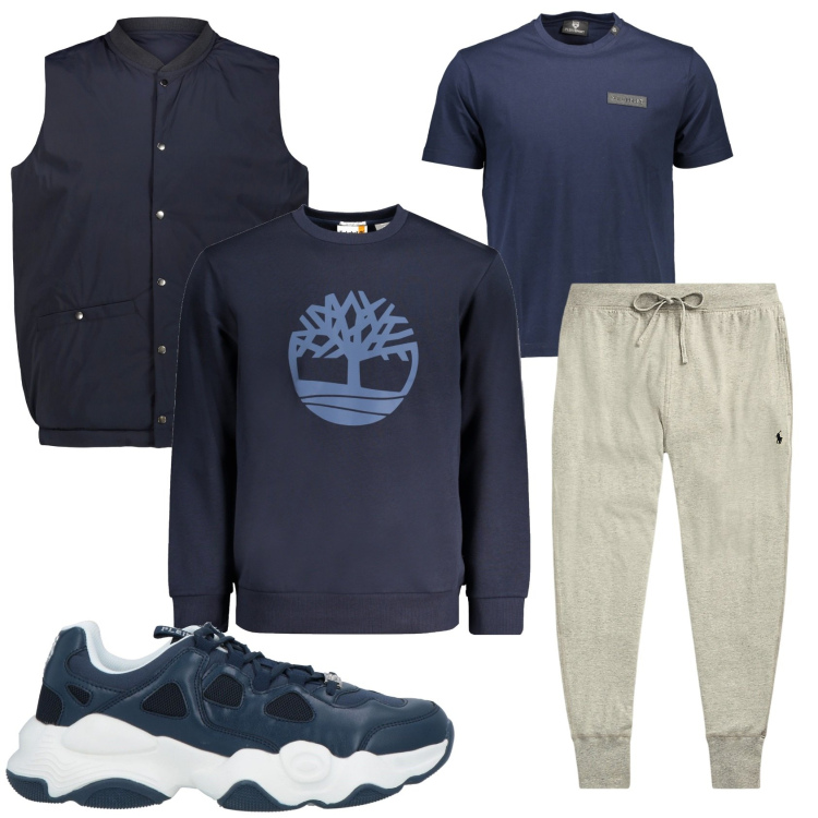 Outfit uomo - La domenica mattina. Stile Casual per Tutti i giorni. Abbinamento con sneakers, pantaloni, t-shirt, gilet, felpe.