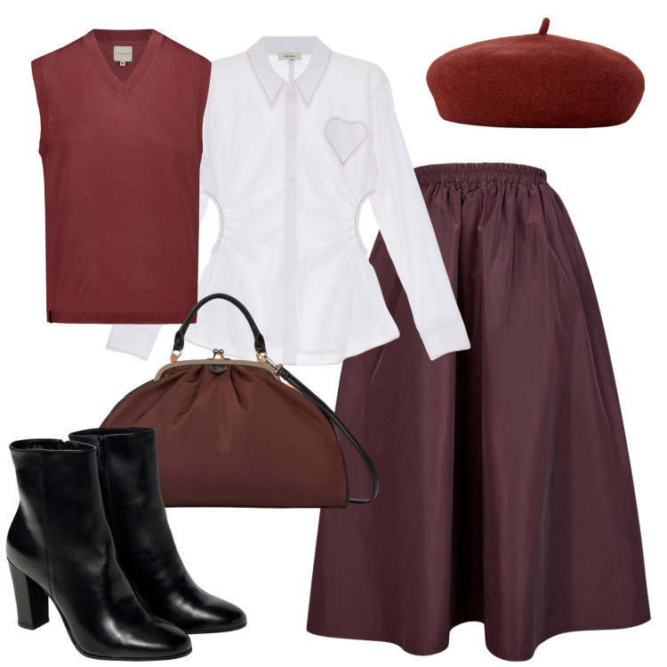 Outfit donna - Doppelganger. Stile Romantica per Tutti i giorni. Abbinamento con camicie, cappelli e berretti, borse a spalla, stivaletti, gilet, gonne lunghe.