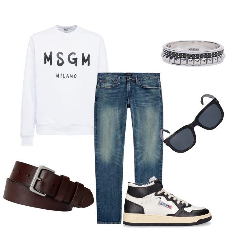 Outfit uomo - Urban style. Stile Urban per Tutti i giorni. Abbinamento con anelli, cinture, jeans, felpe, occhiali da sole, sneakers.