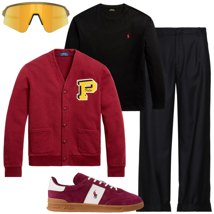 Outfit uomo - Street style. Stile Urban per Tutti i giorni. Abbinamento con pantaloni, t-shirt, cardigans, sneakers, occhiali da sole.