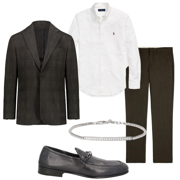 Outfit uomo - Total look #1960964. Stile Business/Elegante per Cerimonia. Abbinamento con scarpe stringate, braccialetti, camicie, pantaloni, giacche.