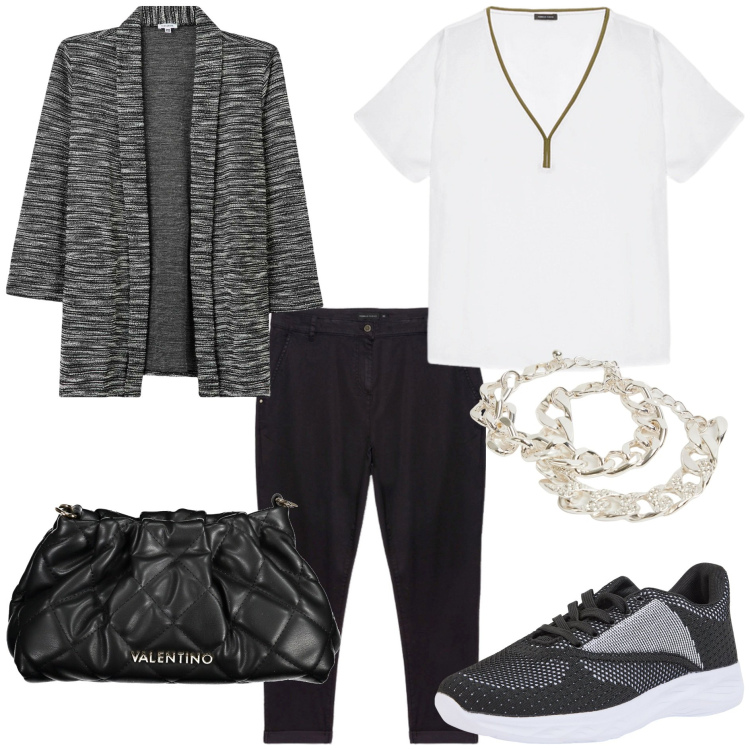 Outfit donna - La giacca bouclé var nero. Stile Casual chic per Tutti i giorni. Abbinamento con blazer, sneakers, braccialetti, pantaloni, bluse, borse a mano.