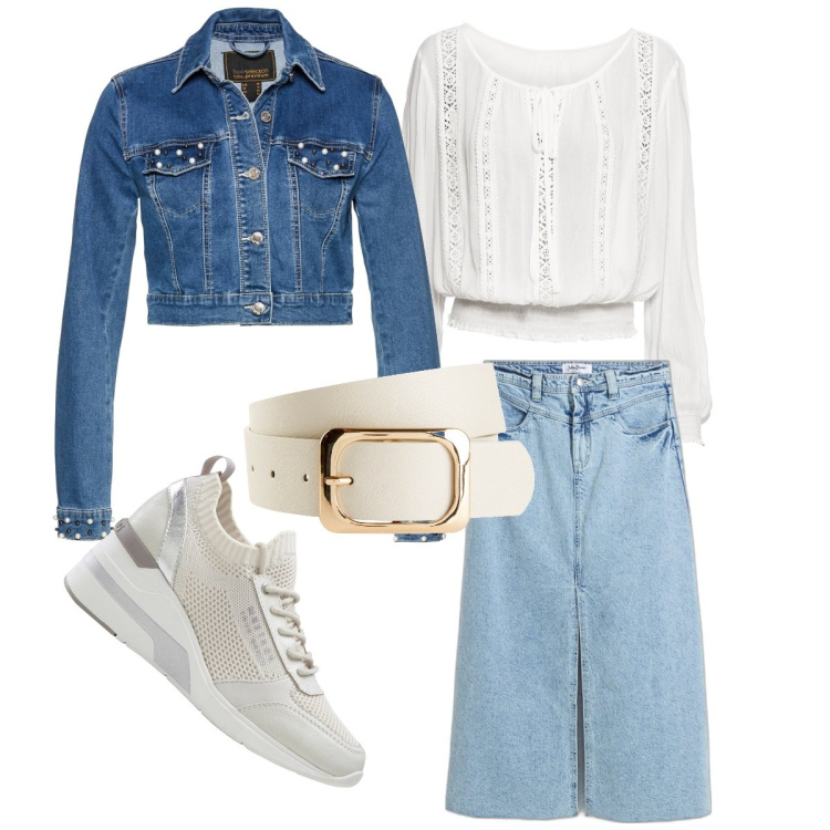 Outfit donna - Bonprix - denim time. Stile Casual per Tutti i giorni. Abbinamento con sneakers, cinture, bluse, gonne lunghe, blazer.