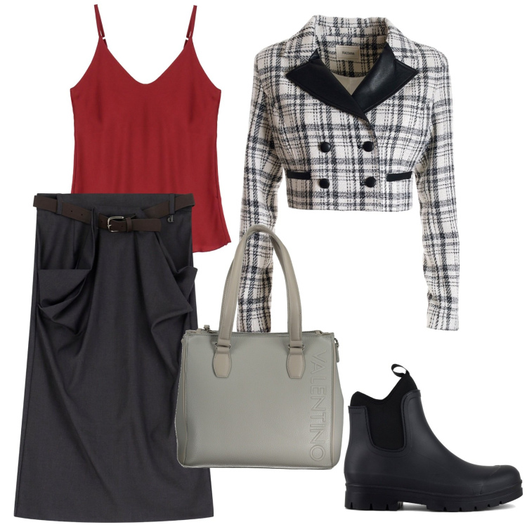 Outfit donna - Giornata impegnativa. Stile Preppy per Ufficio. Abbinamento con blazer, gonne longuette, canottiere, stivali, borse a spalla.