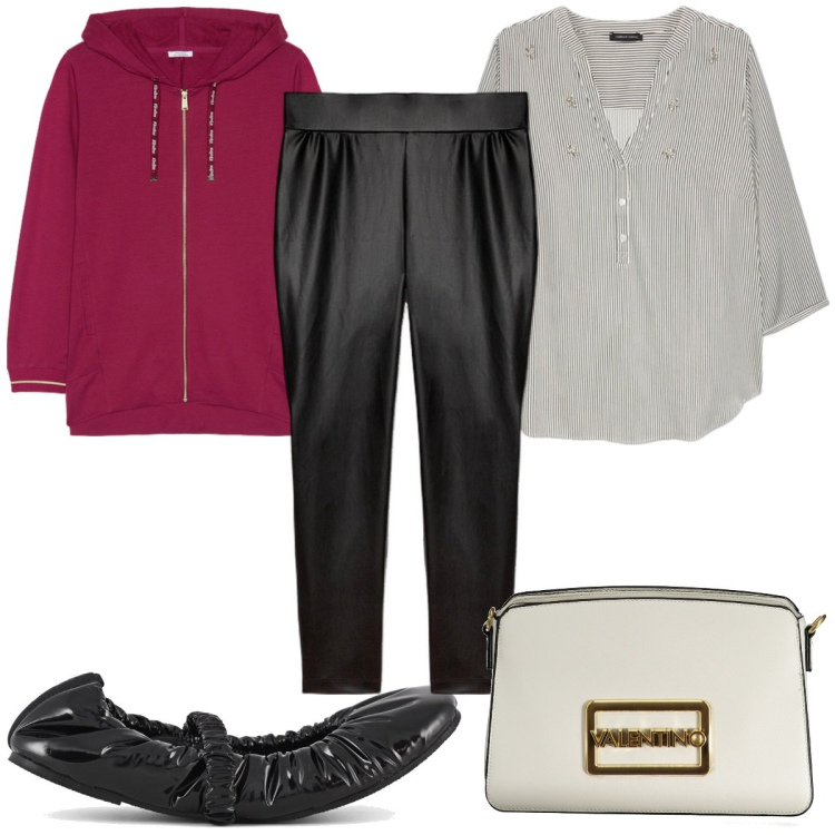 Outfit donna - Casual chic con le ballerine. Stile Casual chic per Tutti i giorni. Abbinamento con ballerine, leggings, felpe con cappuccio, bluse, borse a spalla.