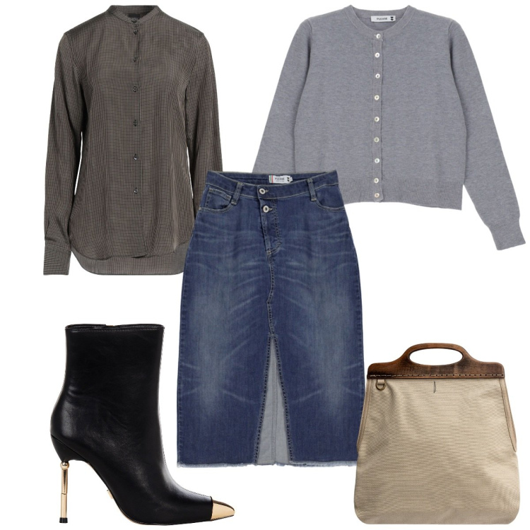 Outfit donna - Total look #1961184. Stile Trendy per Tutti i giorni. Abbinamento con camicie, stivaletti, cardigans, gonne, borse a tracolla.
