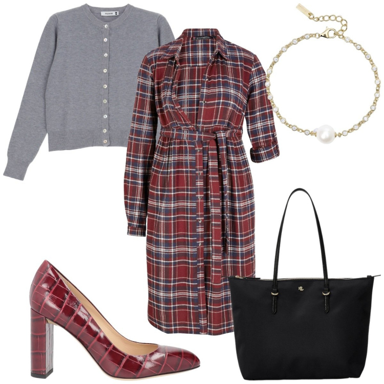Outfit donna - Total look #1961191. Stile Trendy per Tutti i giorni. Abbinamento con vestiti chemisier, décolleté, cardigans, braccialetti, borse tote.